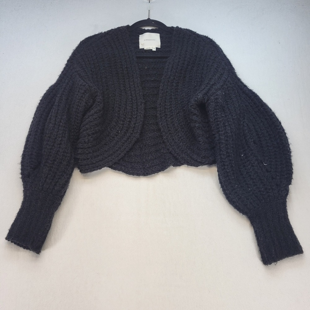 By Anthropologie Shrug Women Medium Petite Black Boho Balloon Sleeve Cropped